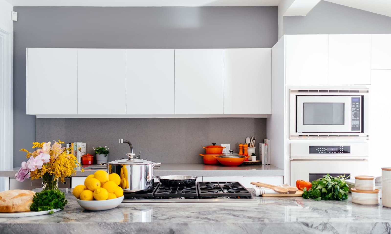 Finished kitchen with integrated appliances and a modern tap